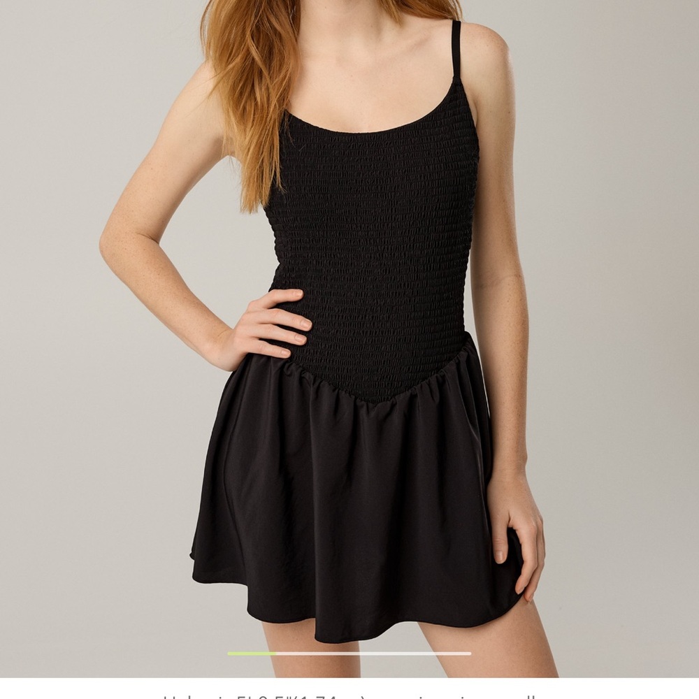 OFFLINE by Aerie real me smocked flowy dress-olive color